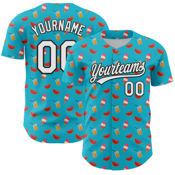 Custom Lakes Blue White-Black 3D Hawaii Fruit Watermelon And Ice Cream Authentic Baseball Jersey