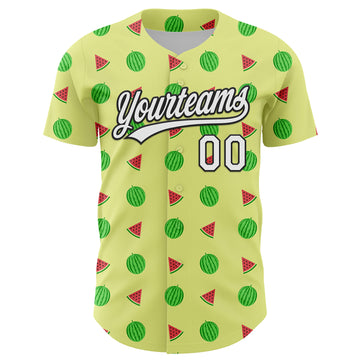 Custom Yellow White-Black 3D Hawaii Fruit Watermelon Authentic Baseball Jersey