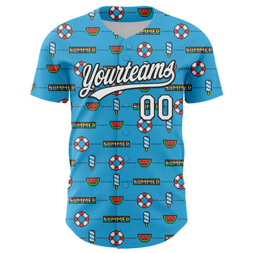 Custom Sky Blue White-Black 3D Hawaii Summer Fruit Watermelon Authentic Baseball Jersey