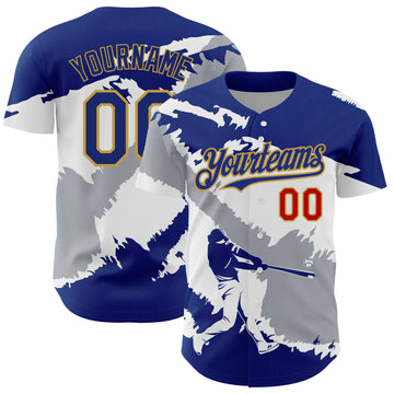 Custom Royal Gray Old Gold-Red 3D El Salvador El Salvadoran Flag Authentic Baseball Jersey