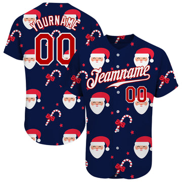 Custom Navy Red-White Christmas 3D Authentic Baseball Jersey