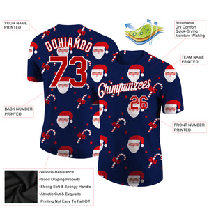 Custom Navy Red-White Christmas 3D Performance T-Shirt