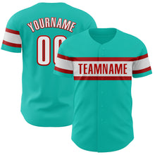 Load image into Gallery viewer, Custom Aqua White-Red Authentic Baseball Jersey
