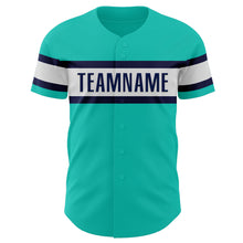 Load image into Gallery viewer, Custom Aqua White-Navy Authentic Baseball Jersey
