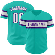 Load image into Gallery viewer, Custom Aqua White-Purple Authentic Baseball Jersey
