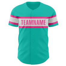 Load image into Gallery viewer, Custom Aqua White-Pink Authentic Baseball Jersey
