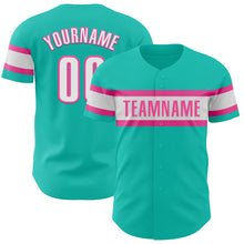 Load image into Gallery viewer, Custom Aqua White-Pink Authentic Baseball Jersey
