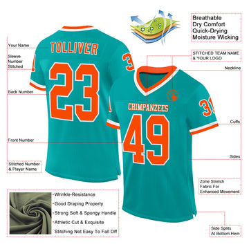 Custom Aqua Orange-White Mesh Authentic Throwback Football Jersey