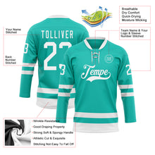 Load image into Gallery viewer, Custom Aqua White Hockey Lace Neck Jersey
