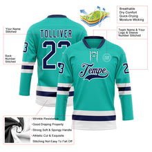 Load image into Gallery viewer, Custom Aqua Navy-White Hockey Lace Neck Jersey
