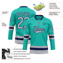 Load image into Gallery viewer, Custom Aqua Gray-Navy Hockey Lace Neck Jersey
