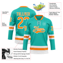 Load image into Gallery viewer, Custom Aqua Bay Orange-White Hockey Lace Neck Jersey
