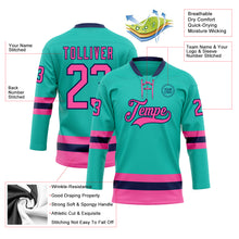 Load image into Gallery viewer, Custom Aqua Pink-Navy Hockey Lace Neck Jersey
