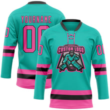 Load image into Gallery viewer, Custom Aqua Pink-Black Hockey Lace Neck Jersey
