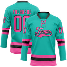 Load image into Gallery viewer, Custom Aqua Pink-Black Hockey Lace Neck Jersey
