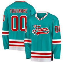 Load image into Gallery viewer, Custom Aqua Red-White Hockey Jersey
