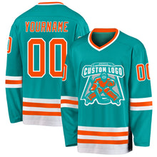 Load image into Gallery viewer, Custom Aqua Orange-White Hockey Jersey
