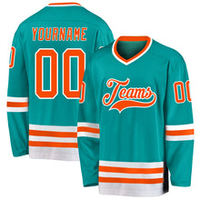 Load image into Gallery viewer, Custom Aqua Orange-White Hockey Jersey
