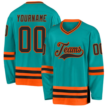 Custom Aqua Black-Orange Hockey Jersey