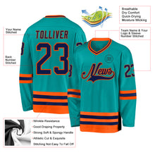 Load image into Gallery viewer, Custom Aqua Navy-Orange Hockey Jersey
