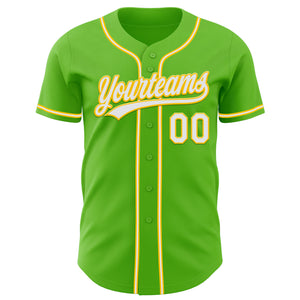 Custom Aurora Green White-Yellow Authentic Baseball Jersey