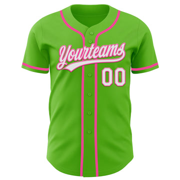 Custom Aurora Green White-Pink Authentic Baseball Jersey