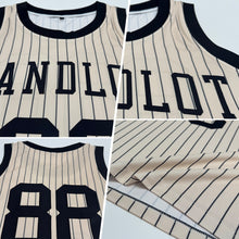 Load image into Gallery viewer, Custom Cream Black Pinstripe Black Authentic Basketball Jersey
