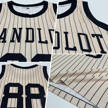 Custom Cream Black Pinstripe Black Authentic Basketball Jersey