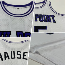 Load image into Gallery viewer, Custom White Black-Purple Authentic Throwback Basketball Jersey
