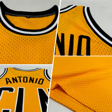 Load image into Gallery viewer, Custom Gold Black-White Authentic Throwback Basketball Jersey
