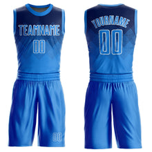 Load image into Gallery viewer, Custom Navy Powder Blue-White Round Neck Sublimation Basketball Suit Jersey
