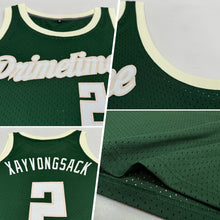 Load image into Gallery viewer, Custom Hunter Green White-Cream Authentic Throwback Basketball Jersey
