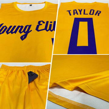 Custom Gold Purple Round Neck Suit Basketball Jersey - Fcustom