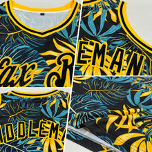 Load image into Gallery viewer, Custom Black Black-Gold 3D Pattern Tropical Hawaii Plants Authentic Basketball Jersey
