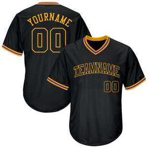 Custom Black Black-Gold Authentic Throwback Rib-Knit Baseball Jersey Shirt