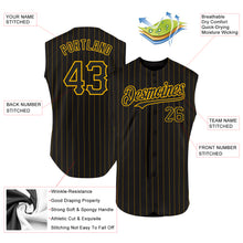 Load image into Gallery viewer, Custom Black Gold Pinstripe Gold Authentic Sleeveless Baseball Jersey
