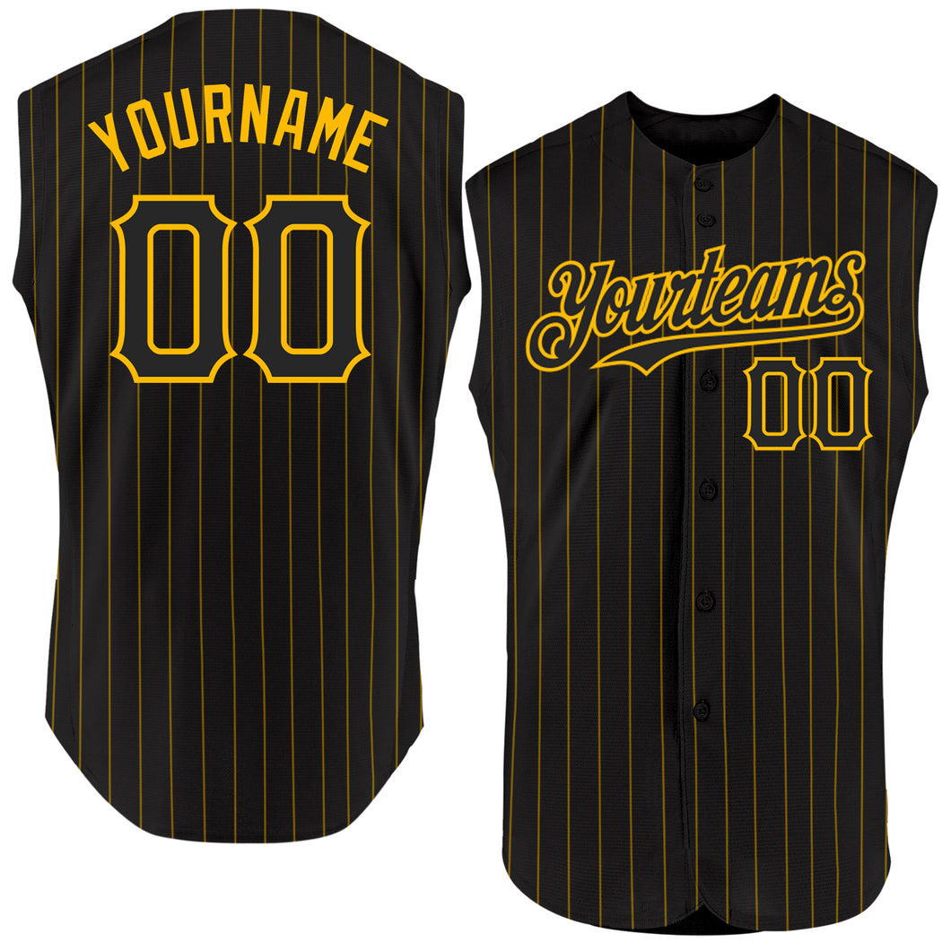 Custom Black Gold Pinstripe Gold Authentic Sleeveless Baseball Jersey