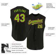 Load image into Gallery viewer, Custom Black Neon Green Pinstripe Pink Authentic Sleeveless Baseball Jersey
