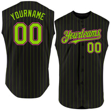 Load image into Gallery viewer, Custom Black Neon Green Pinstripe Pink Authentic Sleeveless Baseball Jersey
