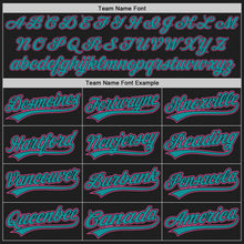 Load image into Gallery viewer, Custom Black Teal Pinstripe Pink Authentic Baseball Jersey
