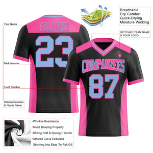 Custom Black Light Blue-Pink Mesh Authentic Football Jersey