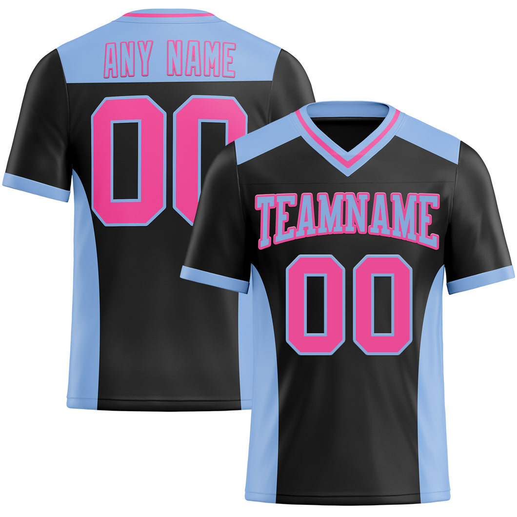 Custom Black Pink-Light Blue Mesh Authentic Football Jersey