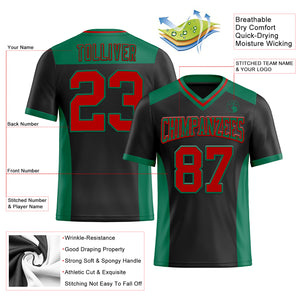 Custom Black Red-Kelly Green Mesh Authentic Football Jersey