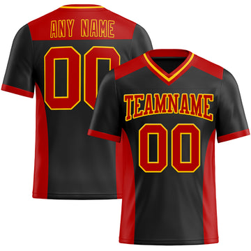 Custom Black Red-Yellow Mesh Authentic Football Jersey