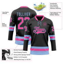 Load image into Gallery viewer, Custom Black Pink-Light Blue Hockey Lace Neck Jersey
