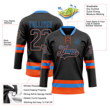 Load image into Gallery viewer, Custom Black Powder Blue-Orange Hockey Lace Neck Jersey
