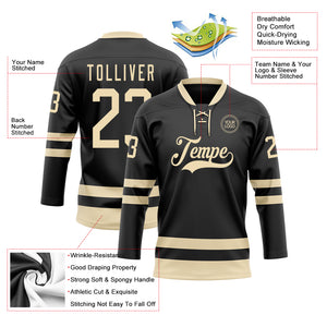 Custom Black Cream Hockey Lace Neck Jersey