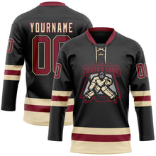 Load image into Gallery viewer, Custom Black Crimson-Cream Hockey Lace Neck Jersey
