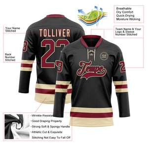 Custom Black Crimson-Cream Hockey Lace Neck Jersey