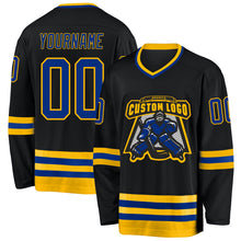 Load image into Gallery viewer, Custom Black Royal-Gold Hockey Jersey
